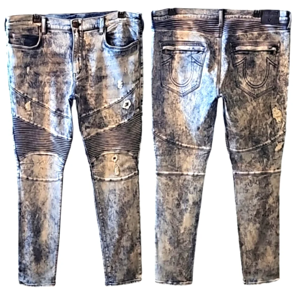 💥True Religion Blue Acid-Wash Rocco Rlxd Skinny Jeans. Men's Size: W40x34L